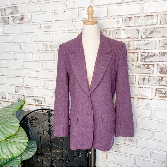 Vintage Jackets & Blazers - Vintage 90s Sag Harbor Virgin Wool Eggplant Purple Button Closure Blazer Jacket